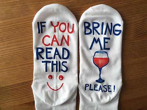 Maľované ponožky pre milovníčku / milovníka červeného/bieleho vínka (Biele)