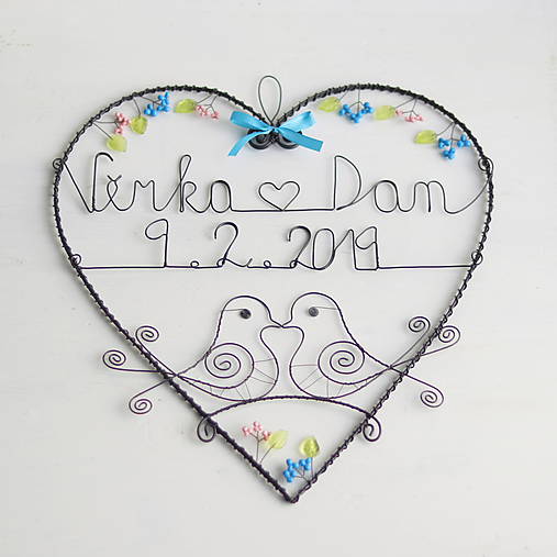 Dekorácie - veľké rozkvitnuté srdce - svadobné 30cm (s dátumom a menami) - 10315652_