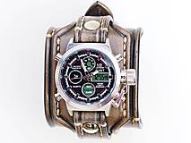 Náramky - Steampunk hodinky, kožený remienok, hnedý remienok - 10327711_
