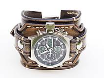 Náramky - Steampunk hodinky, kožený remienok, hnedý remienok - 10327714_