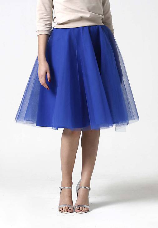  - Tylová midi sukňa kráľovská modrá (40) - 10332329_