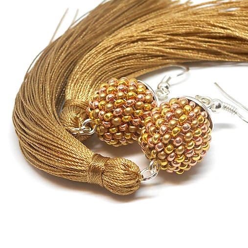 Náušnice - TASSEL Trio - dlhé náušnice so strapcom, zlaté - 10332387_