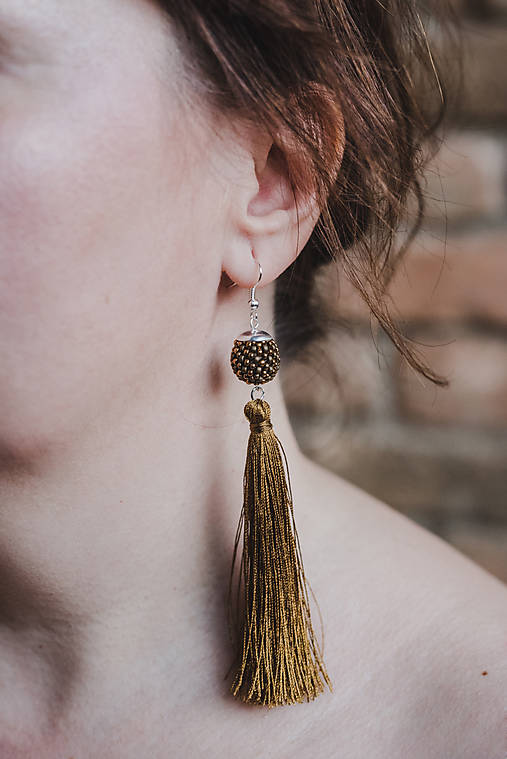 Náušnice - TASSEL Trio - dlhé nášnice so strapcom, bronzové - 10332430_