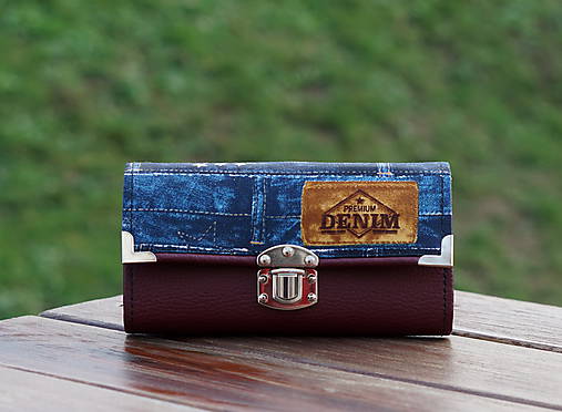 Peněženka Denim vínová, 18 karet, prostorná, na fotky