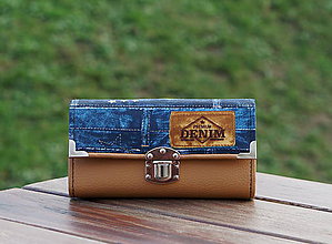 Peňaženky - Peněženka Denim karamelová, 18 karet, prostorná, na fotky - 10336401_