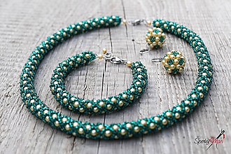 Sady šperkov - súprava zlato-smaragdová - 10342984_