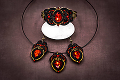 Sady šperkov - Sada Scent of India - náušnice, náramok a prívesok (Čierno-červená) - 10340210_
