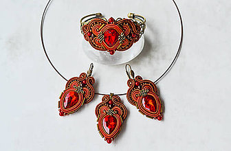 Sady šperkov - Sada Scent of India - náušnice, náramok a prívesok (Červená) - 10340202_