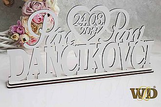Dekorácie - Spoločné priezvisko +mená+dátum svadby - na podstavci - 10354414_