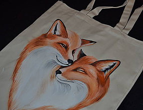 Nákupné tašky - ručne maľovana taška - zaľúbené líšky - 10352647_