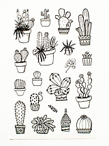Papier - Kaktus & rastlinky set - nálepky - 10357191_