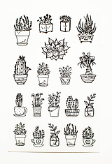 Papier - Kaktus & rastlinky set - nálepky - 10357193_