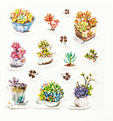 Papier - Akvarelový set - nálepky "gold kaktus" - 10357400_