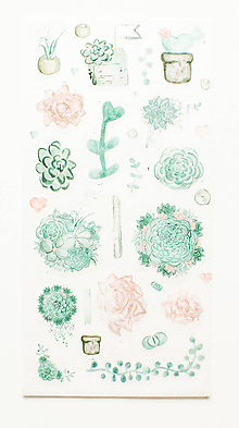 Papier - Akvarelový set - nálepky "mint succulent" (C.) - 10357363_