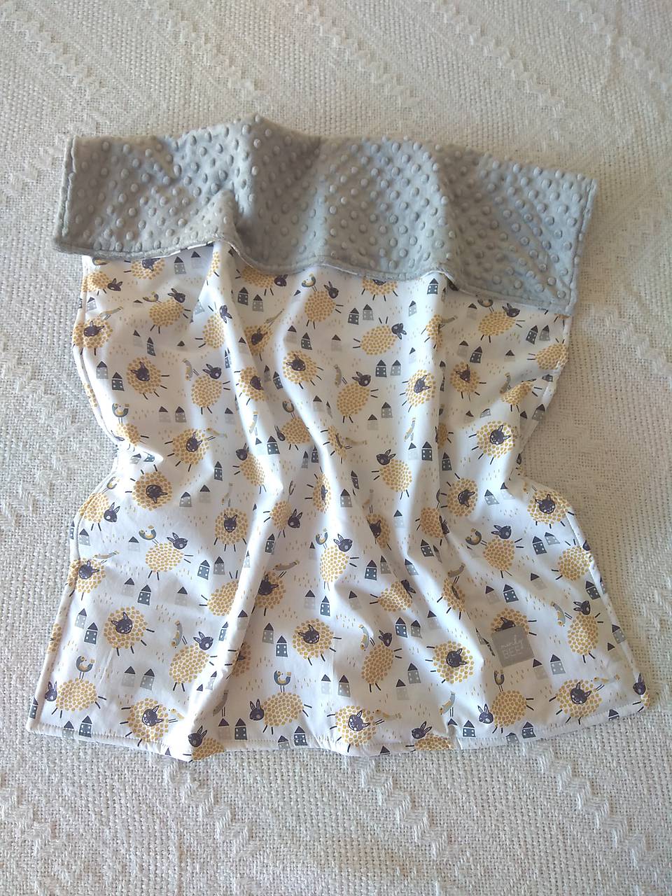 Detská deka do postieľky (Ovečky horčicové + silver minky)