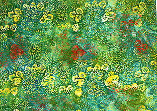 Textil - Bavlnená látka - batika L178-182 (Zelená so žltým a oranž.vzorom L179) - 10365803_