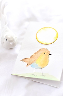 Papiernictvo - Maľovaná pohľadnica - vtáčik (Vtáčik so žlto-modrým bruškom) - 10371854_