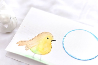 Papiernictvo - Maľovaná pohľadnica - vtáčik (Vtáčik so žlto-zeleným bruškom) - 10371859_