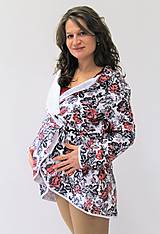 Tehotenské oblečenie - TEPLÝ TĚHOTENSKÝ KABÁTIK - kytičky - 10370905_