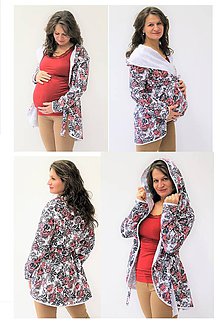 Tehotenské oblečenie - TEPLÝ TĚHOTENSKÝ KABÁTIK - kytičky - 10370895_