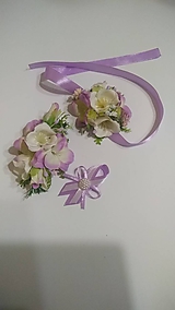 Svadobné pierka - pierko pre hostí, pierko pre ženícha, náramok vo farbe "lila" a ivory, aj samostatne - 10371166_