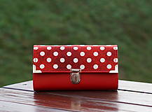 Peňaženky - Peněženka puntík červená, 18 karet, na fotky - 10371791_