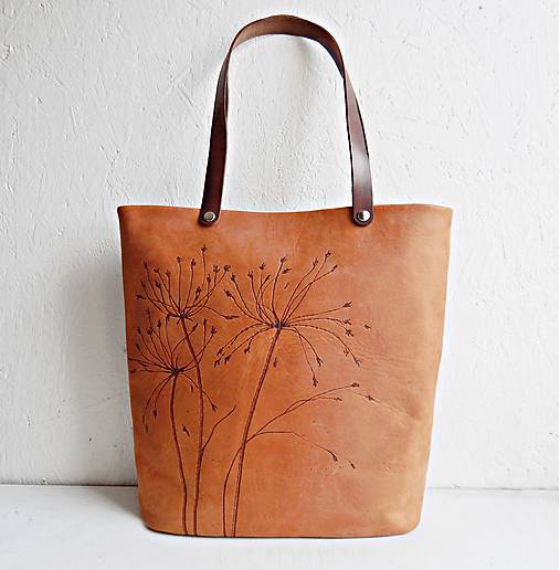 ALEX "Grass2" kožená kabelka s vypaľovaným obrázkom