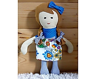 Hračky - Látková bábika (Helenka Modrá so sukienkou (farba sukienky podľa vlastného výberu z dostupného vzorkovníka)) - 10383464_