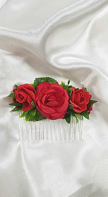Ozdoby do vlasov - Hrebienok do vlasov z červených ruží na redový tanec - 10385624_