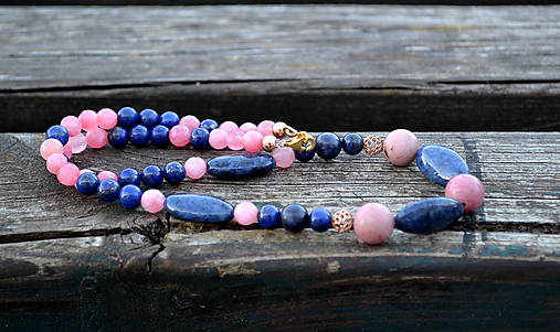 Zafír, Rodonit,Lapis Lazuli, Jadeit náhrdelník