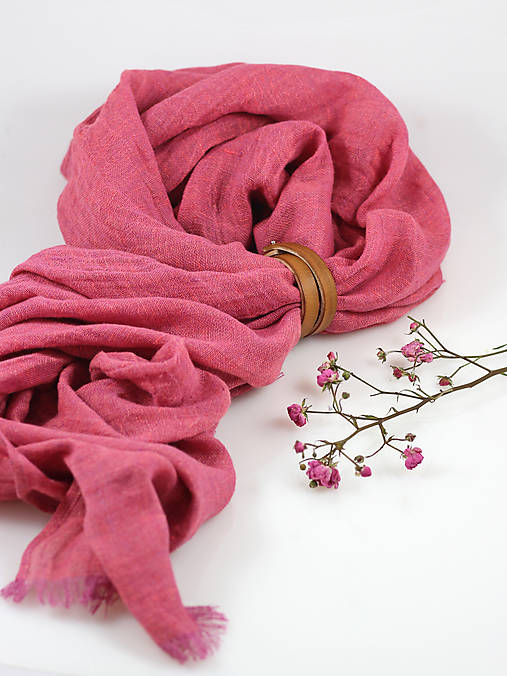 Ľanová dámska elegantná šatka malinovoružovej farby "Berry"