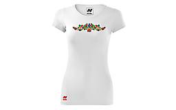 Topy, tričká, tielka - Vyšívané dámske tričko s ľudovým motívom, krátky rukáv (XS - Biela) - 10403431_