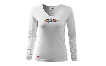Topy, tričká, tielka - Vyšívané dámske tričko s kvetinovým motívom, dlhý rukáv - 10406442_