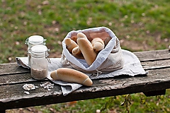 Úžitkový textil - Podšité vrecko na chlieb a pečivo z ručne tkaného ľanu 3v1 - 10407328_