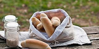 Úžitkový textil - Podšité vrecko na chlieb a pečivo z ručne tkaného ľanu 3v1 - 10407465_