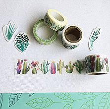 Papier - ozdobná papierová páska Akvarelové kaktusy - 10411439_