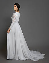 Šaty - Svadobné šaty s dlhým rukávom a kruhovou sukňou s vloženou vlečkou - 10412738_