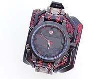 Náramky - Pánske hodinky, čierno červený kožený náramok - 10416989_