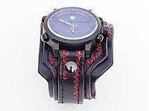 Náramky - Pánske hodinky, čierno červený kožený náramok - 10416990_