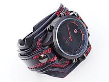 Náramky - Pánske hodinky, čierno červený kožený náramok - 10416993_