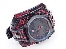 Náramky - Pánske hodinky, čierno červený kožený náramok - 10416994_
