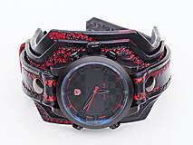 Náramky - Pánske hodinky, čierno červený kožený náramok - 10416996_