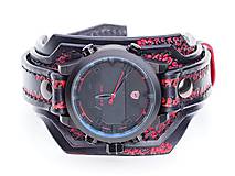 Náramky - Pánske hodinky, čierno červený kožený náramok - 10416998_