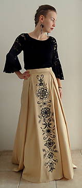 Sukne - Zlatá maľovaná plesová sukňa - 10415186_