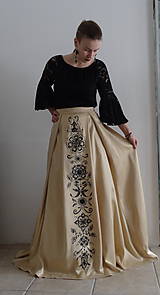 Sukne - Zlatá maľovaná plesová sukňa - 10415191_