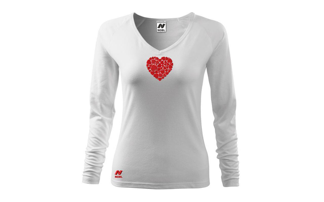 Vyšívané dámske tričko s motívom "srdce v srdci", dlhý rukáv