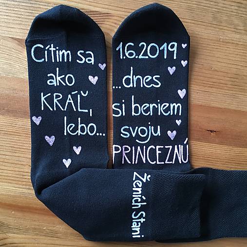 Maľované ponožky pre ženícha (biela + ružová na čiernych bez mena “princeznej”)