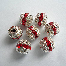 Korálky - Kovové korálky so zirkónmi-1ks (6mm-červená) - 10434504_