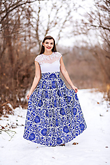 Sukne - Dámska sukňa dlhá  modré kvety (obvod pása do 80cm) - 10431443_