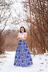 Sukne - Dámska sukňa dlhá  modré kvety (obvod pása do 80cm) - 10431444_